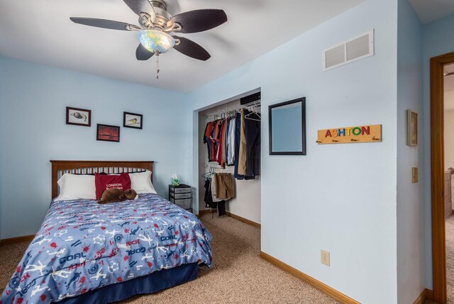 1380 E Choctaw Dr, London, OH 43140 - bedroom featuring carpet floors, baseboards, a closet, and ceiling fan
