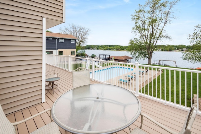 1380 E Choctaw Dr, London, OH 43140 - wooden terrace featuring a water view, a lawn, and outdoor dining space