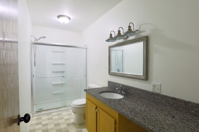 2215 Township Road 362 SE, Junction City, OH 43748 - bathroom featuring toilet, a stall shower, vanity, and tile patterned floors