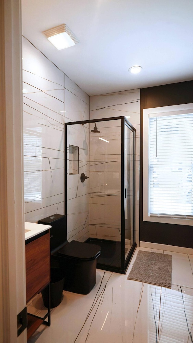 236 E 4th Ave, Columbus, OH 43201 - full bath featuring toilet, a shower stall, vanity, and recessed lighting
