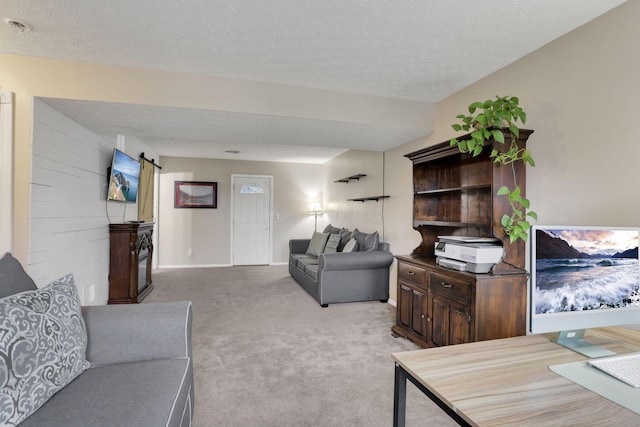 4292 Nipigon Dr, Columbus, OH 43207 - living room with light colored carpet, a textured ceiling, a barn door, and baseboards