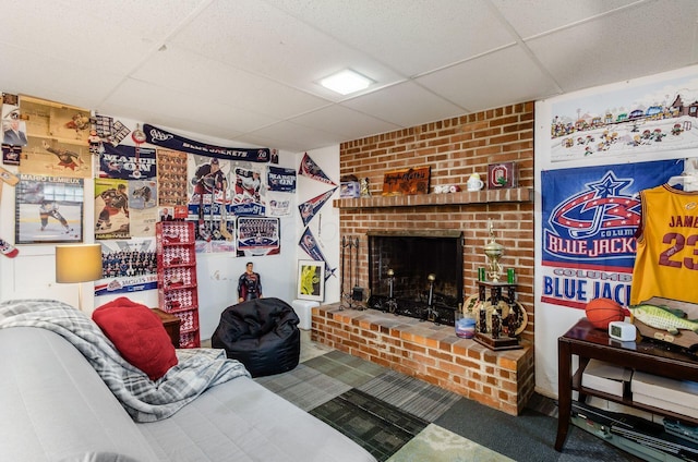 3408 Dahlgreen Dr, Westerville, OH 43081 - living room with a paneled ceiling and a brick fireplace