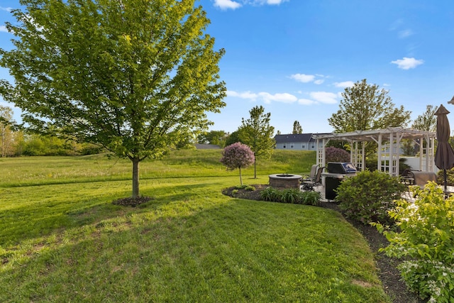 700 Ferguson Ave, Delaware, OH 43015 - view of green lawn with a fire pit, a pergola, and a patio