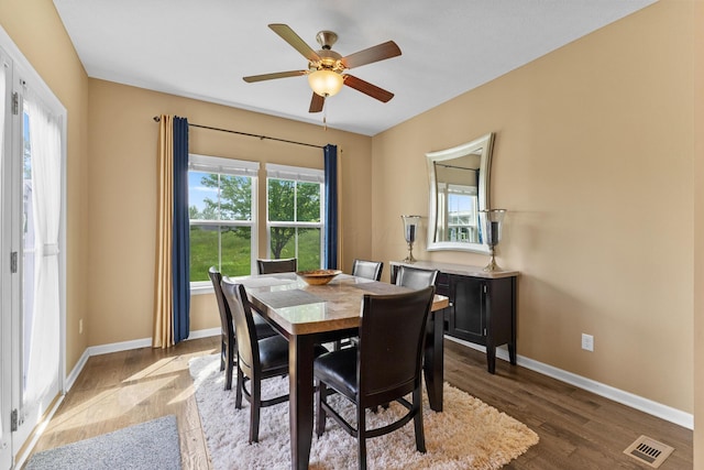 700 Ferguson Ave, Delaware, OH 43015 - dining area featuring baseboards, wood finished floors, and ceiling fan
