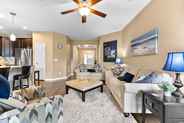 700 Ferguson Ave, Delaware, OH 43015 - living area featuring wood finished floors, a ceiling fan, baseboards, and recessed lighting