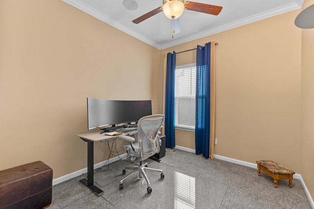700 Ferguson Ave, Delaware, OH 43015 - office space with crown molding, carpet floors, ceiling fan, and baseboards