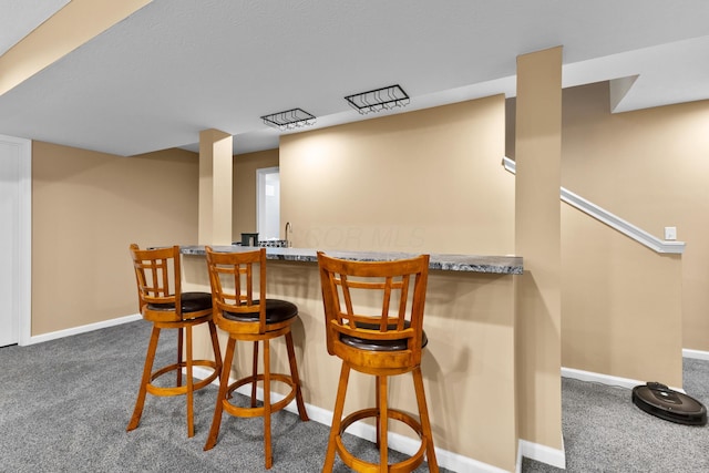 700 Ferguson Ave, Delaware, OH 43015 - indoor wet bar featuring dark colored carpet and baseboards