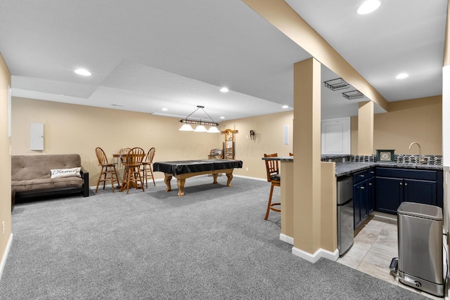 700 Ferguson Ave, Delaware, OH 43015 - playroom featuring light carpet, pool table, recessed lighting, baseboards, and bar area