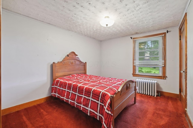 5 Baltimore Somerset Rd NE, Baltimore, OH 43105 - carpeted bedroom with radiator, baseboards, crown molding, and a textured ceiling