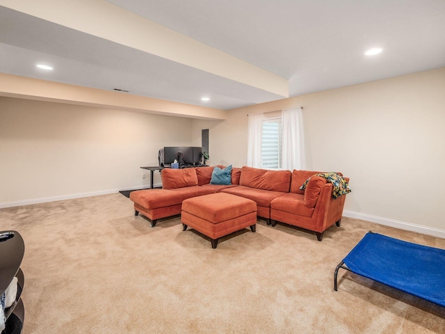 9035 Strawser St, Orient, OH 43146 - living room with light colored carpet, recessed lighting, and baseboards
