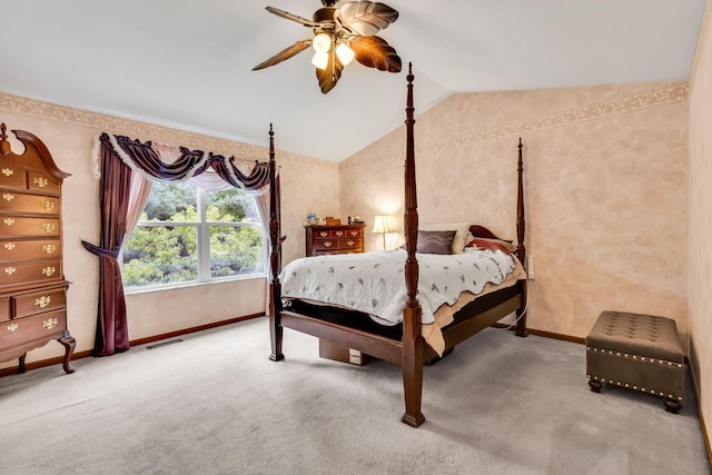 5556 Falco Dr, Westerville, OH 43081 - bedroom featuring lofted ceiling, baseboards, carpet floors, and a ceiling fan