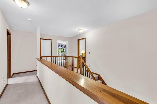 5556 Falco Dr, Westerville, OH 43081 - hallway with an upstairs landing, light carpet, and baseboards