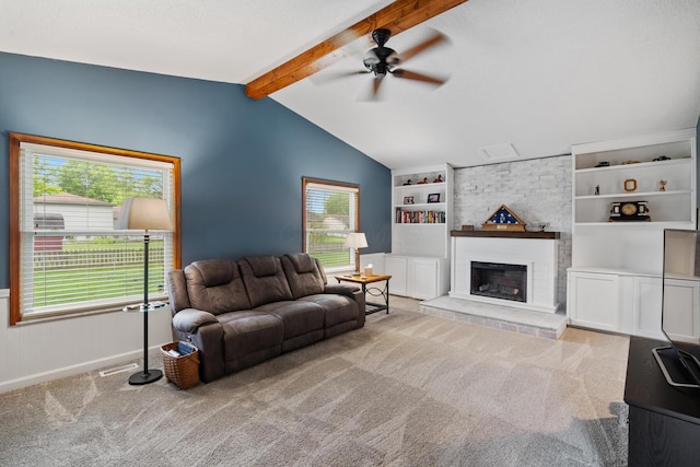 460 Lytton Way, Columbus, OH 43230 - carpeted living area featuring plenty of natural light, ceiling fan, and a brick fireplace