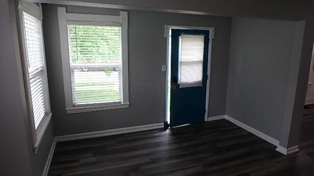43 Oak St, Delaware, OH 43015 - empty room with dark wood-style flooring, baseboards, and healthy amount of natural light