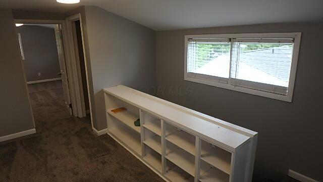 43 Oak St, Delaware, OH 43015 - hall featuring carpet floors, baseboards, and vaulted ceiling