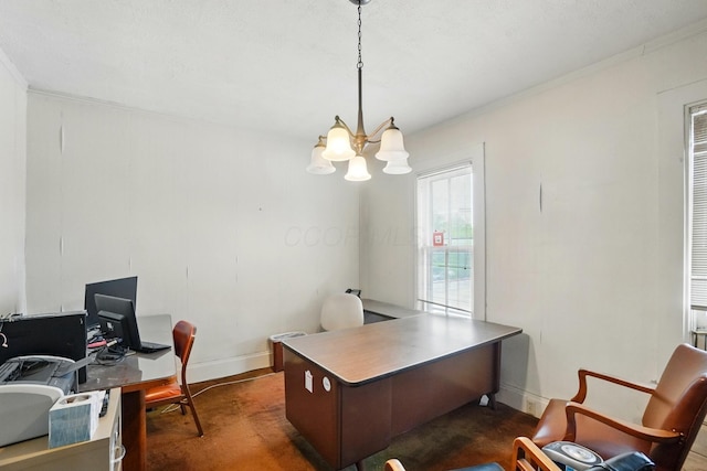 699 S Front St, Columbus, OH 43206 - office featuring a chandelier, baseboards, and ornamental molding