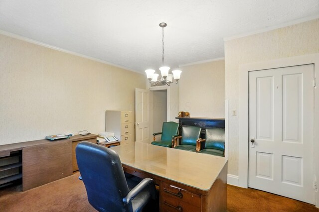 699 S Front St, Columbus, OH 43206 - office featuring carpet floors, a chandelier, and crown molding