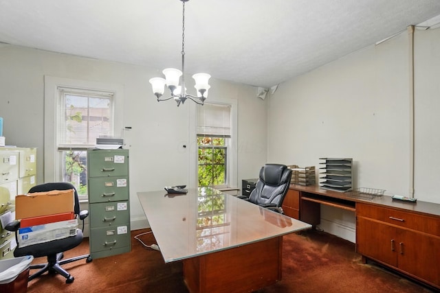 699 S Front St, Columbus, OH 43206 - office space with dark colored carpet, a chandelier, and plenty of natural light