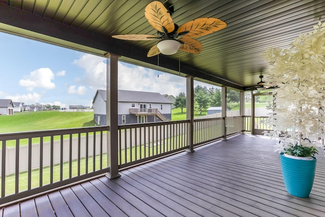 1885 Greenbriar Way, Nashport, OH 43830 - deck featuring a ceiling fan, a residential view, and a lawn