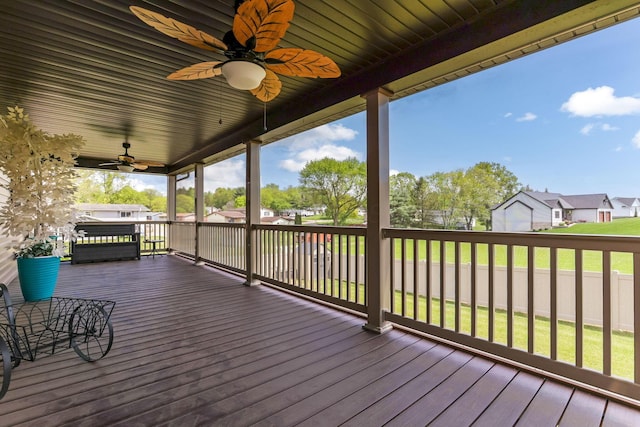 1885 Greenbriar Way, Nashport, OH 43830 - wooden deck with a ceiling fan, a residential view, and fence