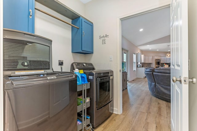 1885 Greenbriar Way, Nashport, OH 43830 - washroom with cabinet space, independent washer and dryer, light wood-style floors, recessed lighting, and baseboards