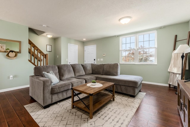 5958 Central College Rd, New Albany, OH 43054 - living room with baseboards, wood-type flooring, and stairs
