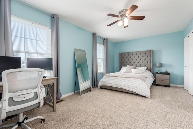 5958 Central College Rd, New Albany, OH 43054 - bedroom with carpet, a desk, baseboards, ceiling fan, and a closet