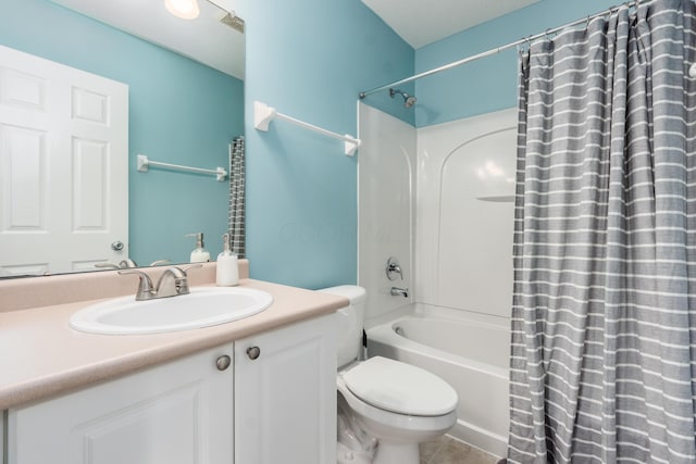 5958 Central College Rd, New Albany, OH 43054 - bathroom with shower / bath combo, toilet, vanity, and tile patterned floors