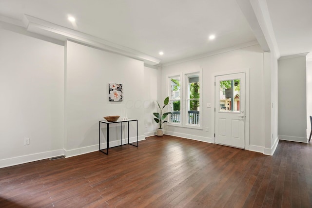 436 W 2nd Ave, Columbus, OH 43201 - foyer featuring ornamental molding, dark wood finished floors, baseboards, and recessed lighting