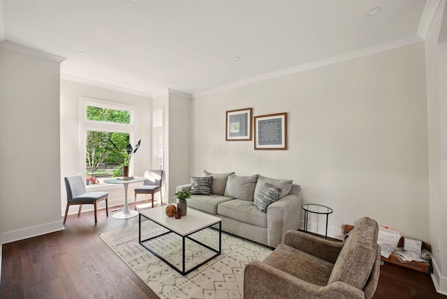 436 W 2nd Ave, Columbus, OH 43201 - living room with baseboards, ornamental molding, and wood finished floors