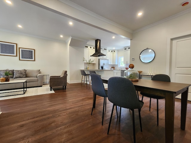 436 W 2nd Ave, Columbus, OH 43201 - dining room with dark wood-style floors, recessed lighting, ornamental molding, and baseboards