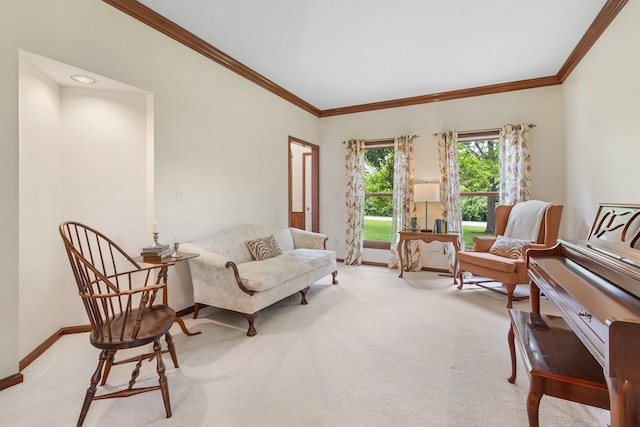 5098 Cascade Dr, Powell, OH 43065 - sitting room with crown molding, carpet floors, and baseboards