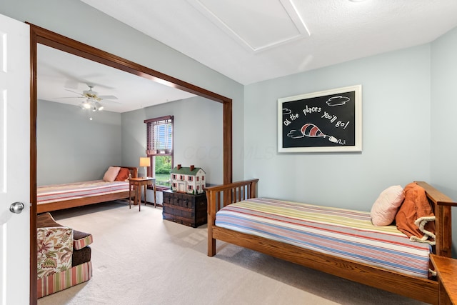 5098 Cascade Dr, Powell, OH 43065 - bedroom featuring light carpet and ceiling fan