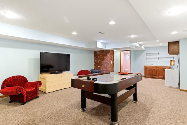 5098 Cascade Dr, Powell, OH 43065 - recreation room featuring light colored carpet, recessed lighting, and baseboards
