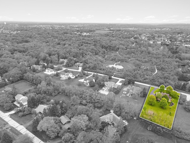 5098 Cascade Dr, Powell, OH 43065 - aerial overview of property's location with property parcel outlined and a forest