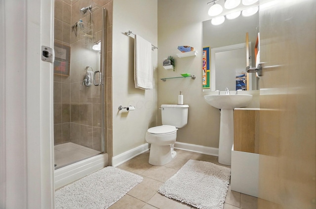 300 W Spring St Unit 515, Columbus, OH 43215 - bathroom with tile patterned floors, a stall shower, toilet, and baseboards