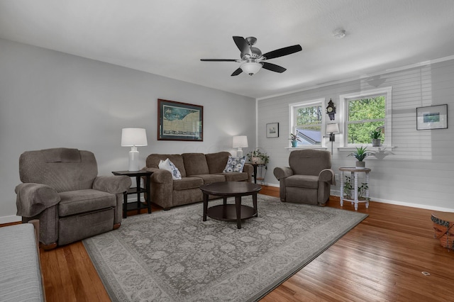 6641 Charles Rd, Westerville, OH 43082 - living area with baseboards, wood finished floors, and ceiling fan