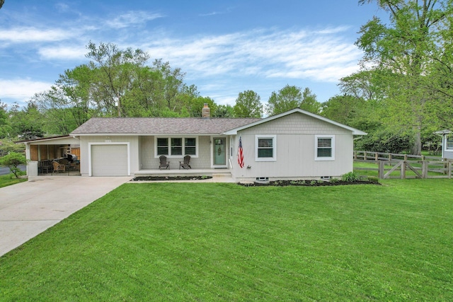 6641 Charles Rd, Westerville, OH 43082 - view of front facade featuring a porch, a chimney, driveway, and an attached garage