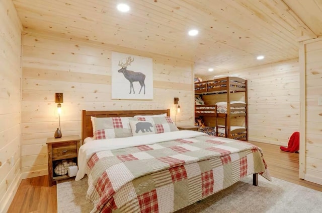 820 Pump Station Rd SE, Sugar Grove, OH 43155 - bedroom with wood finished floors, recessed lighting, wooden walls, and wood ceiling