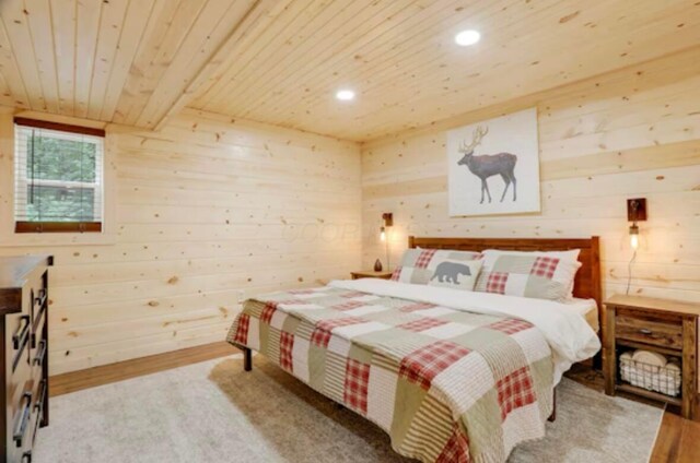 820 Pump Station Rd SE, Sugar Grove, OH 43155 - bedroom featuring wooden ceiling, wood finished floors, wooden walls, and recessed lighting