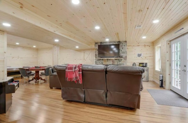 820 Pump Station Rd SE, Sugar Grove, OH 43155 - living area with wood finished floors, wooden ceiling, and recessed lighting