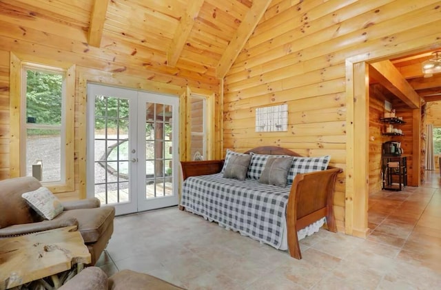 820 Pump Station Rd SE, Sugar Grove, OH 43155 - living area featuring french doors, wooden ceiling, and wood walls