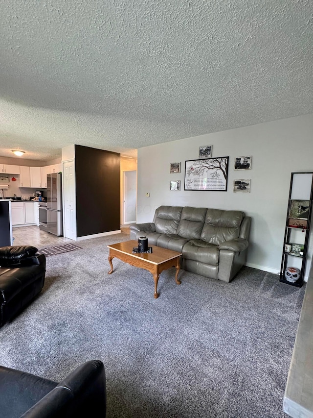 965 Bikini Dr, Marion, OH 43302 - carpeted living room featuring a textured ceiling and baseboards
