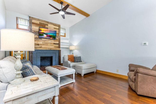 200 Park Ave, New Lexington, OH 43764 - living area featuring a ceiling fan, a fireplace, wood finished floors, and baseboards