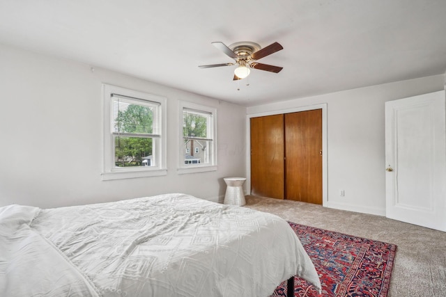 1066 Kelton Ave, Columbus, OH 43206 - bedroom with carpet, a closet, ceiling fan, and baseboards