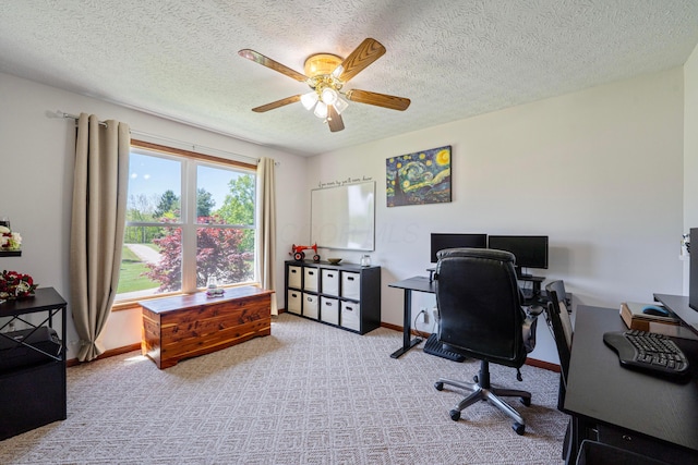 7684 Stout Rd, Circleville, OH 43113 - carpeted office space featuring ceiling fan, a textured ceiling, and baseboards