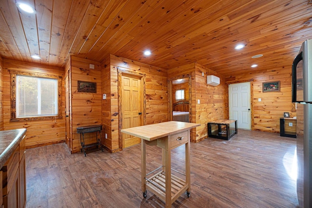 34047 W Buckingham Rd, Logan, OH 43138 - kitchen with wood ceiling, wood finished floors, recessed lighting, and wood walls