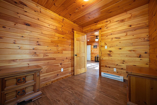 34047 W Buckingham Rd, Logan, OH 43138 - empty room with wooden ceiling, dark wood finished floors, and wooden walls