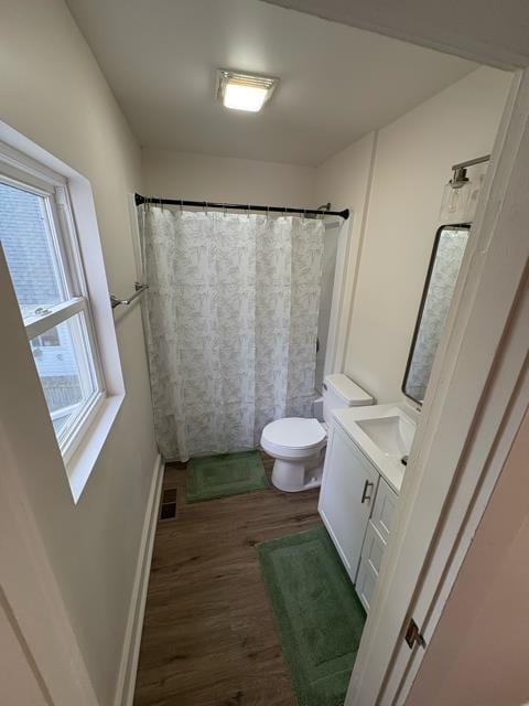125 College St, Urbana, OH 43078 - bathroom with wood finished floors, curtained shower, vanity, and toilet