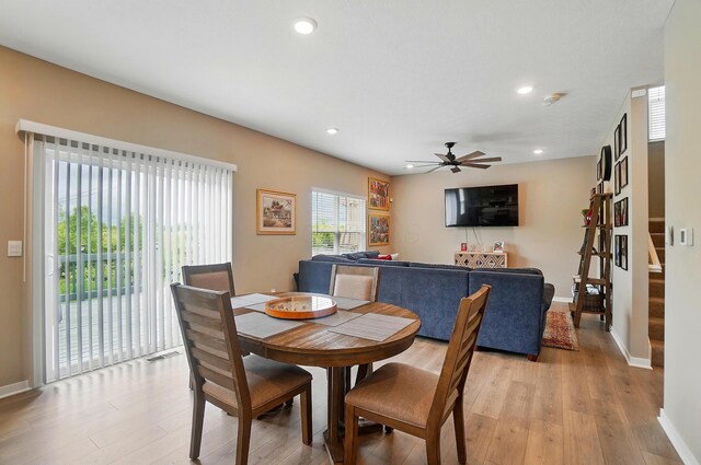 4410 Holstein Dr, Columbus, OH 43207 - dining room featuring ceiling fan, light wood-style flooring, baseboards, and recessed lighting